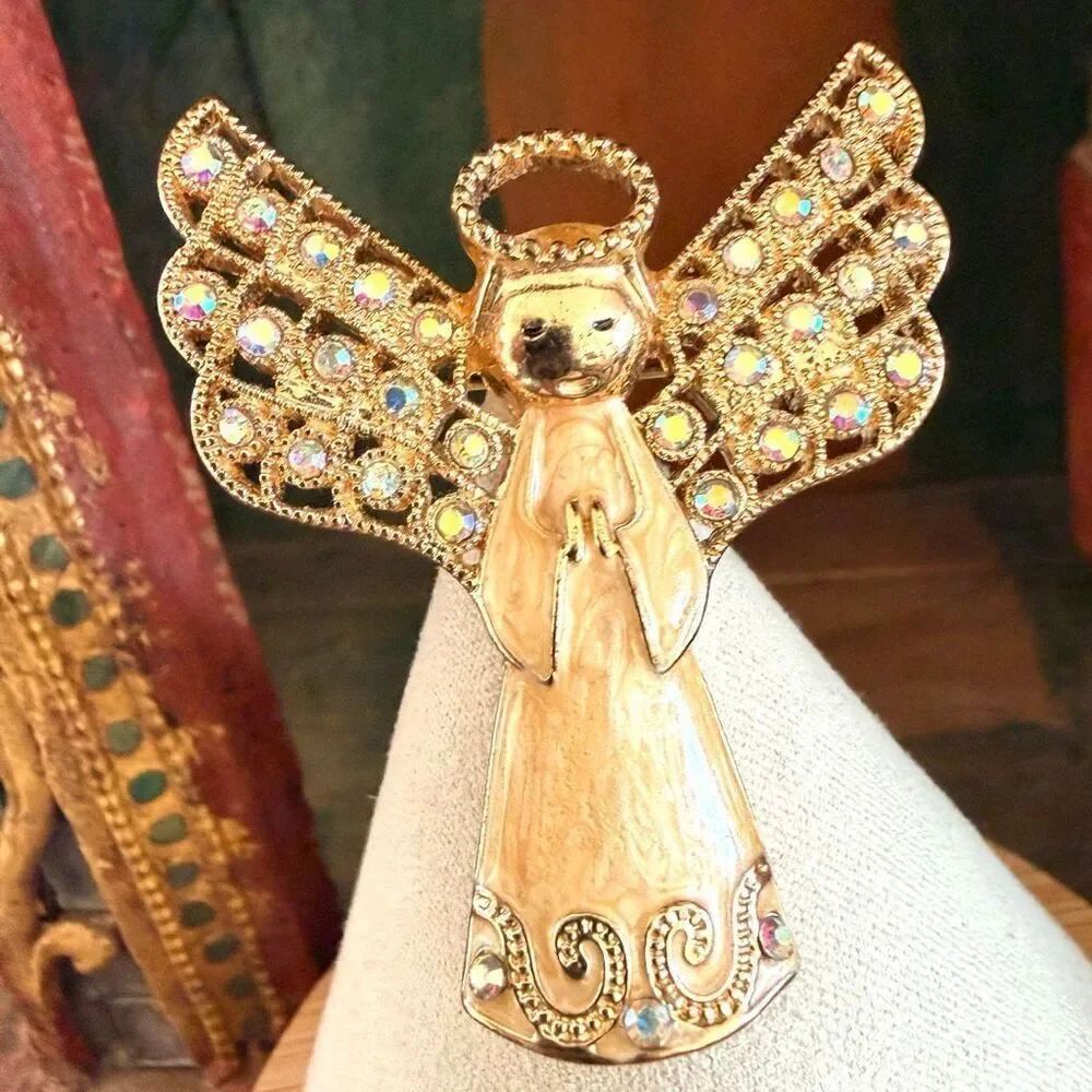 Monet Gold Tone Angel Brooch